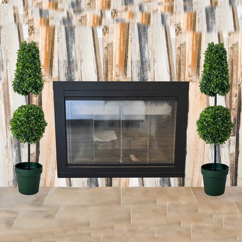 Artificial Boxwood Leave Double Ball Shaped Topiary Plant Tree in Plastic Pot - N/A