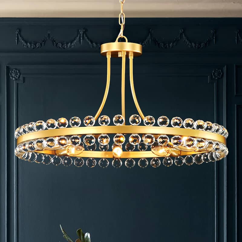 9-Light Modern Glam Round Traditional Crystal Chandelier, Flush Mount or chandelier Installation - Painted Gold