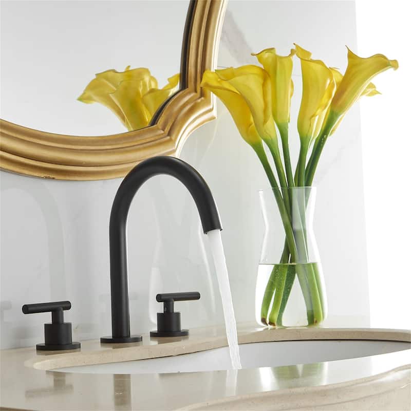 8 Inch Widespread Bathroom Faucet With Drain Assembly 3 Holes Matte Black Bathroom Sink Faucets 2 Handle Modern Vanity Basin Tap - Matte Black