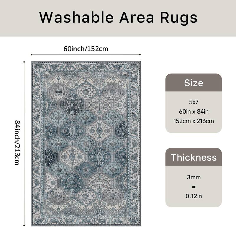 Mcow Vintage Wood-Tone Low-Pile Washable Non-Slip Area Rug