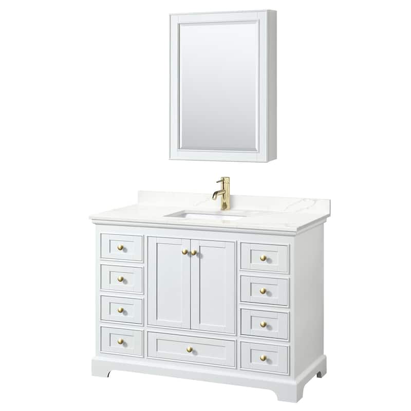 Wyndham Collection WCS202048S-QTZ-UNSMED Deborah 48" Free Standing - White / Giotto Quartz Top / Brushed Gold Hardware