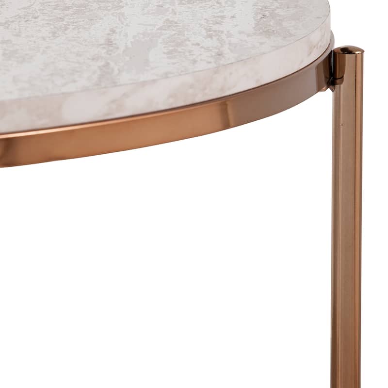 SEI Furniture Henderson Modern Faux Marble Round Coffee Table with Bottom Shelf