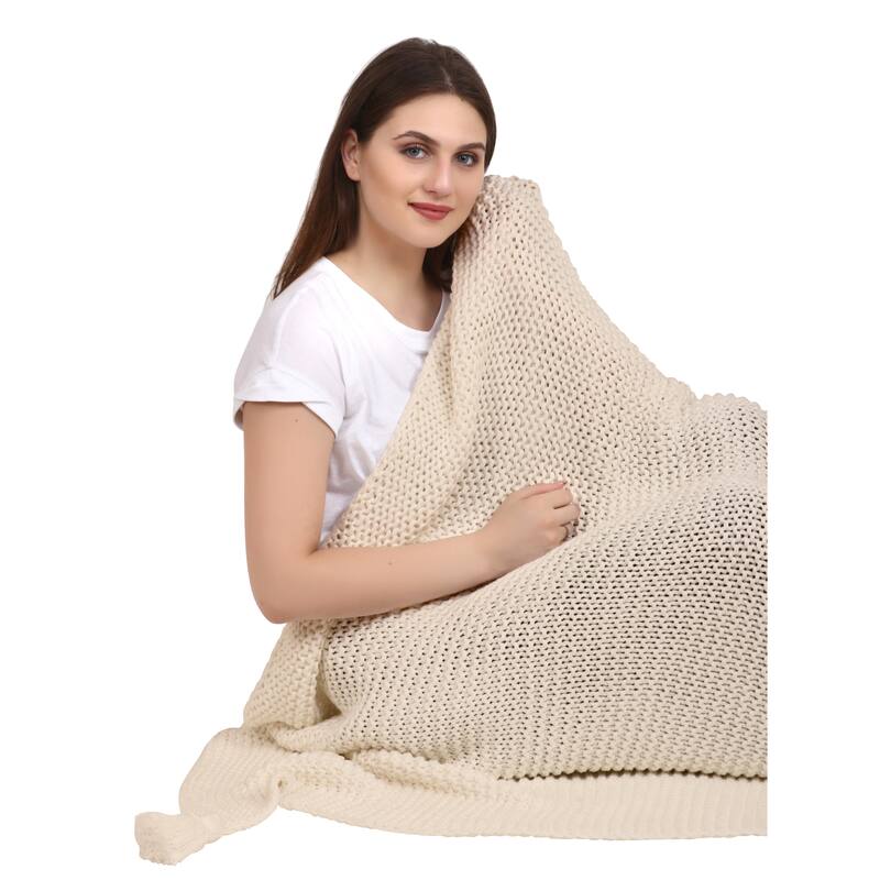 Organic Cotton Chunky Knit Oversized Throw Blankets, 50"X70"