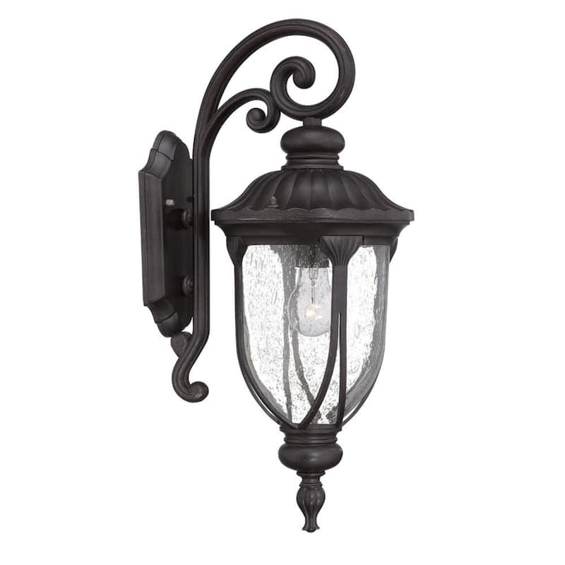 Aluminum Wall Sconce with Seeded Glass Outdoor Flush Mount - 11.5” x 9” x 22.5” (D x W x H)