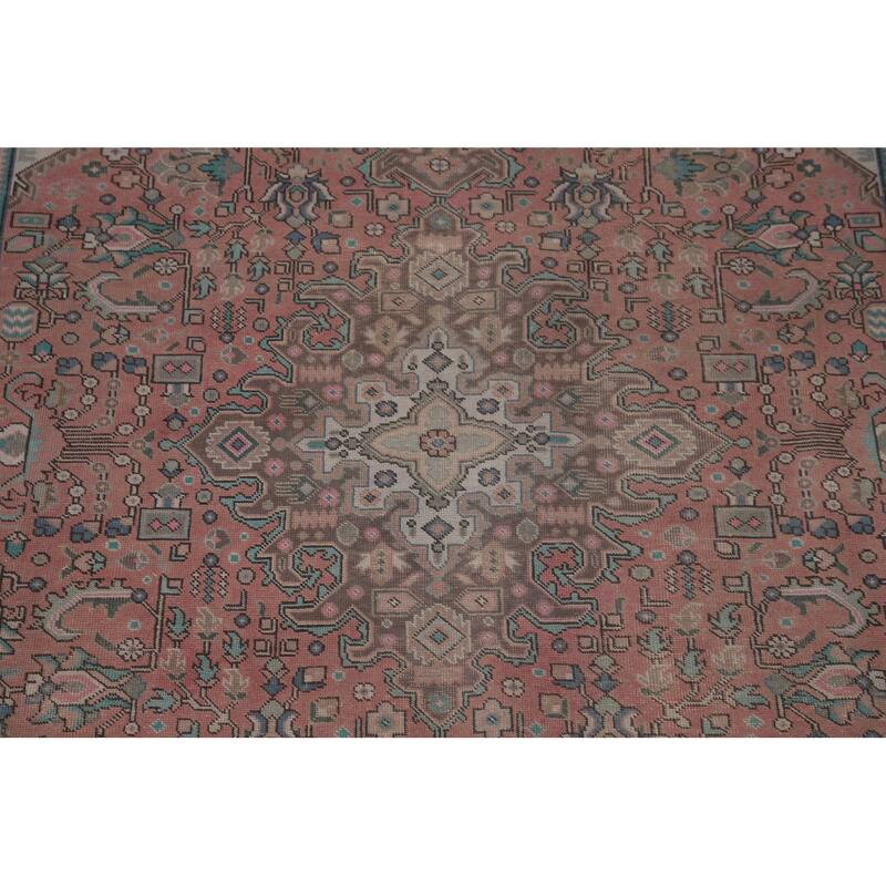 Pink Geometric Tabriz Persian Vintage Area Rug Handmade Wool Carpet - 7'10" x 11'0"