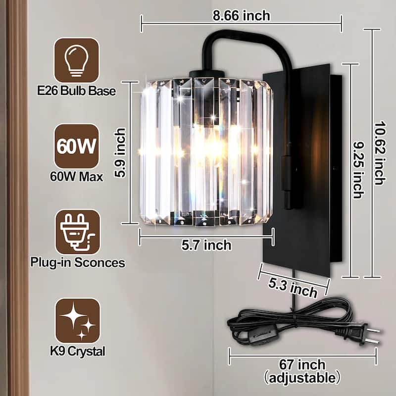 Armed Sconce Crystal Black Wall Sconces Modern Bathroom Vanity Lights