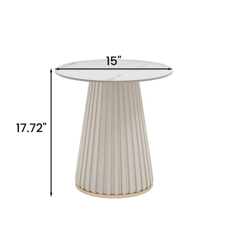 14.96" Modern Light Luxury Side Table, Glossy Sintered Stone Tabletop, Metal Base, White