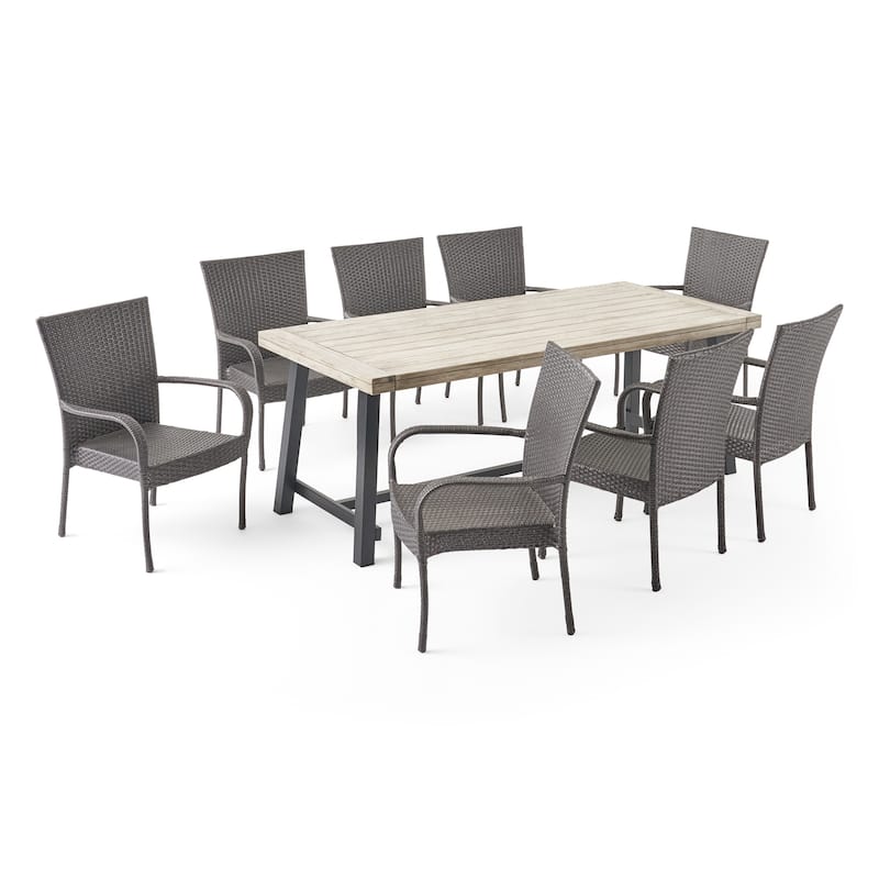 Jefferson Outdoor 8 Seater Wood and Wicker Dining Set by Christopher Knight Home