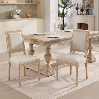 Dining Chairs Set of 2, Upholstered Chairs with Square Back, Wire Drawing and Carving Techniques,Disassemblable