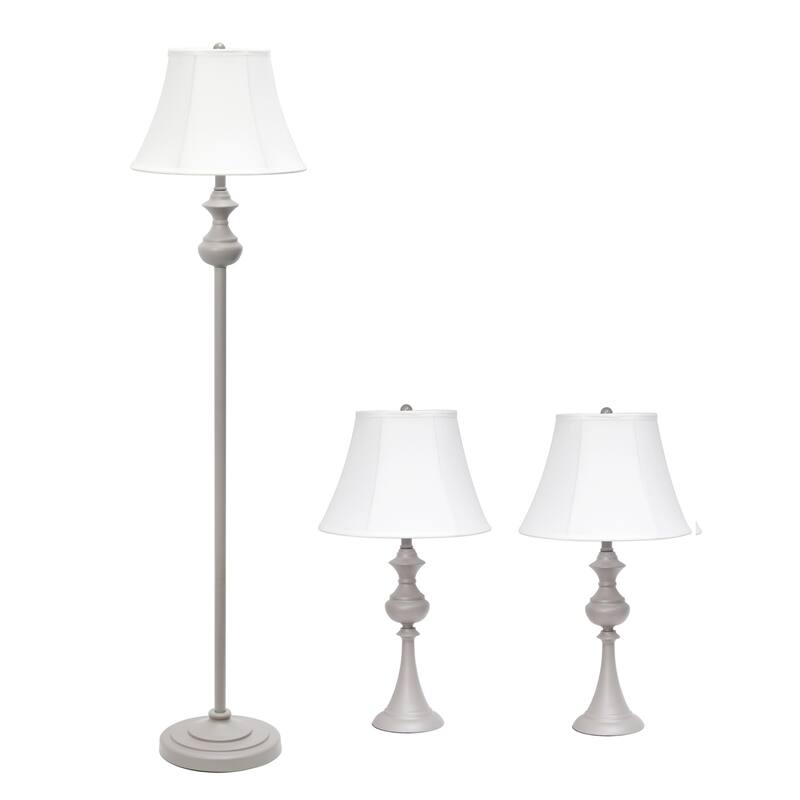 60 in. Gray Finish Table Lamp Set with Beige Shade, 3 Piece Set for Living Room