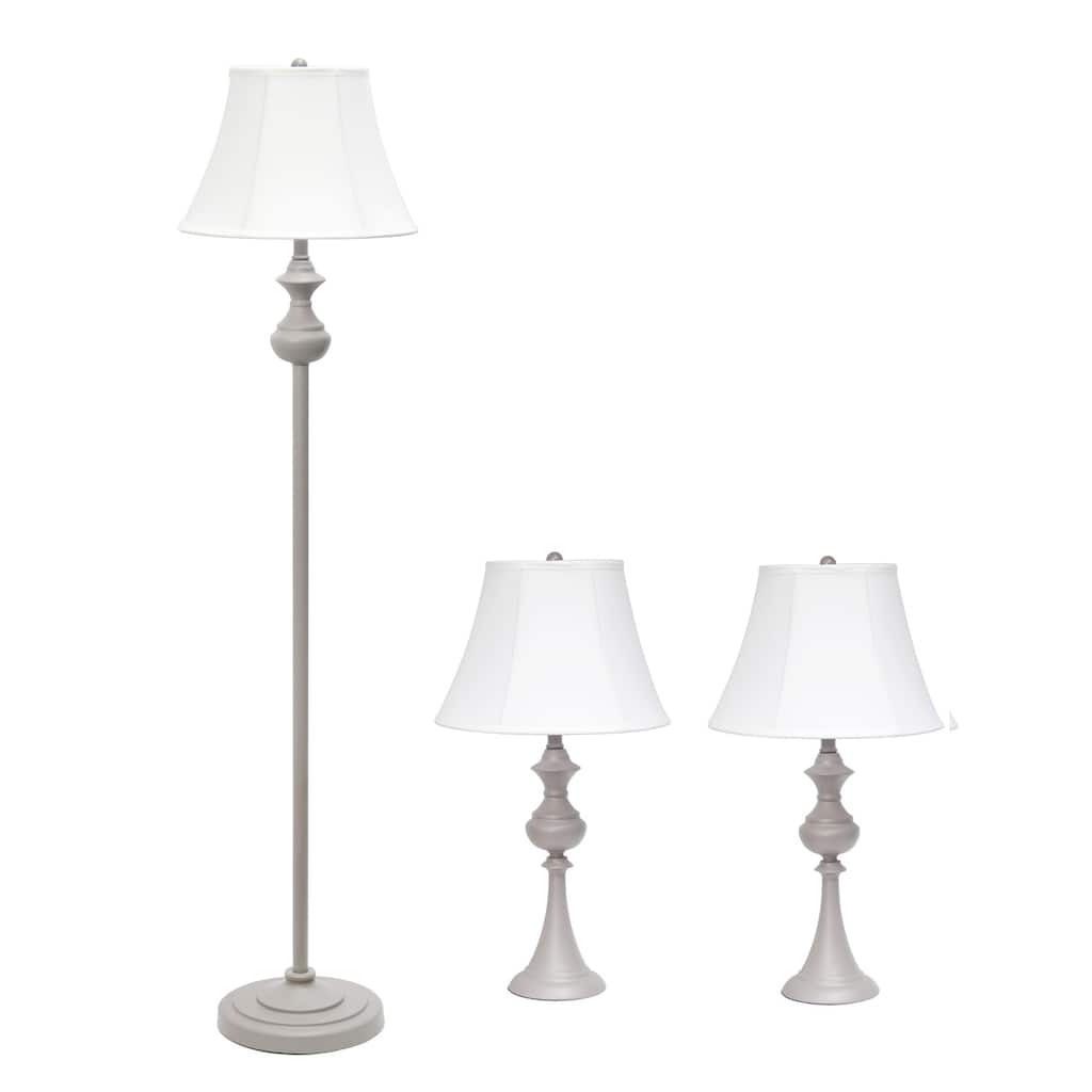 60 in. Gray Finish Table Lamp Set with Beige Shade, 3 Piece Set for Living Room