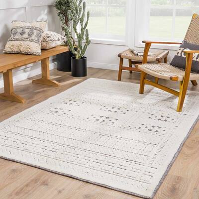 Hauteloom Bahar Living Room, Bedroom Machine Washable Area Rug - White, Off White - 2' x 2'10"