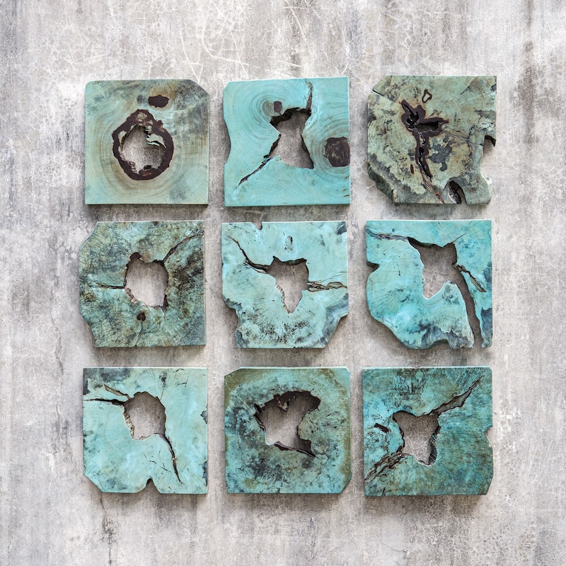 Uttermost Bahati Wood Wall Decor In Blue, Set Of 9