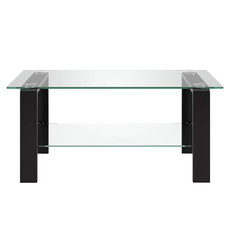 40" Glass Steel Coffee Table with Shelf for Living Room and Office - 40” x 20” x 17”