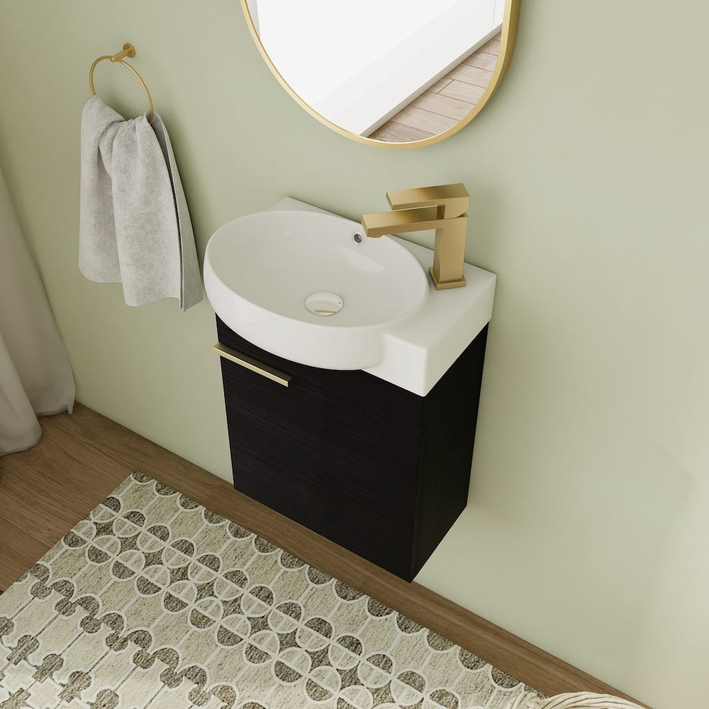 Malwee 16" Floating Bathroom Vanity, Mini Wall Mounted Bathroom Vanity with Ceramic Sink and Soft Close Door