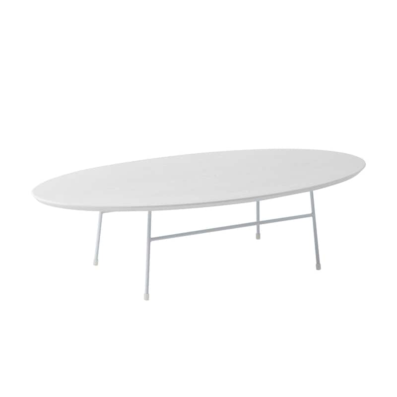 Rossmore Modern Oval Accent Coffee Table with White Powder Coated Steel Frame for Home Office Living Room Bedroom - White