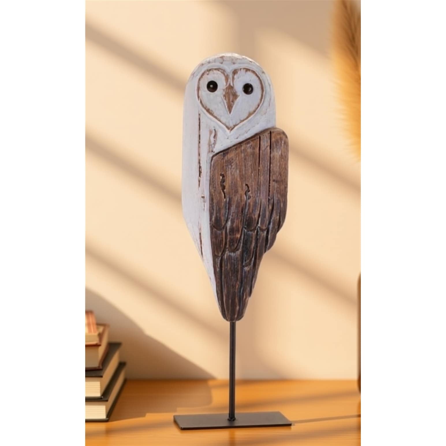 Rustic Wooden Owl Sculpture 14"H
