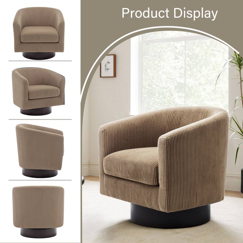 Modern 360° Swivel Corduroy Accent Chair Barrel Armchair