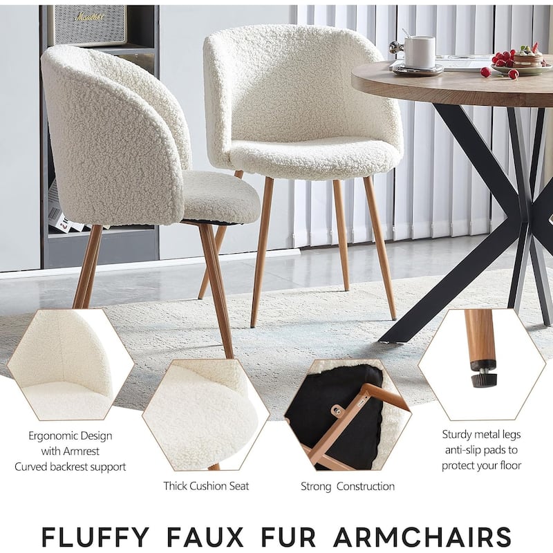 Howtai Round Dining Table Set with Fluffy Sherpa Arm Chairs Space Saving