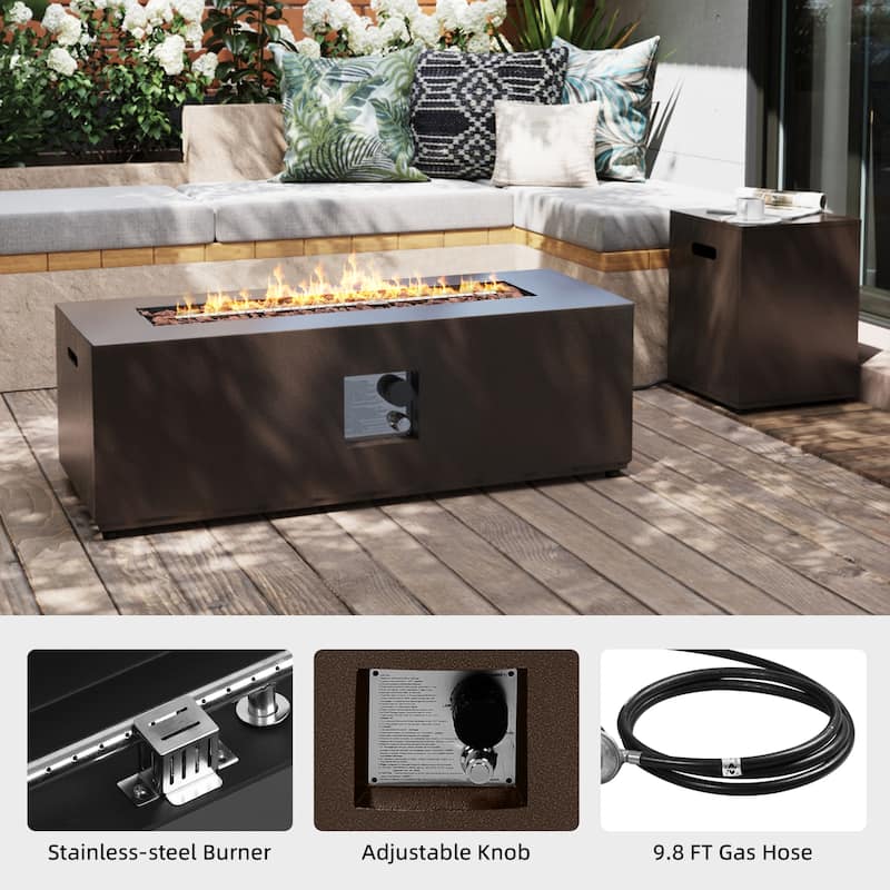 Patio Watcher Outdoor 42in. Iron Fire Pit Table with Propane Tank Cover