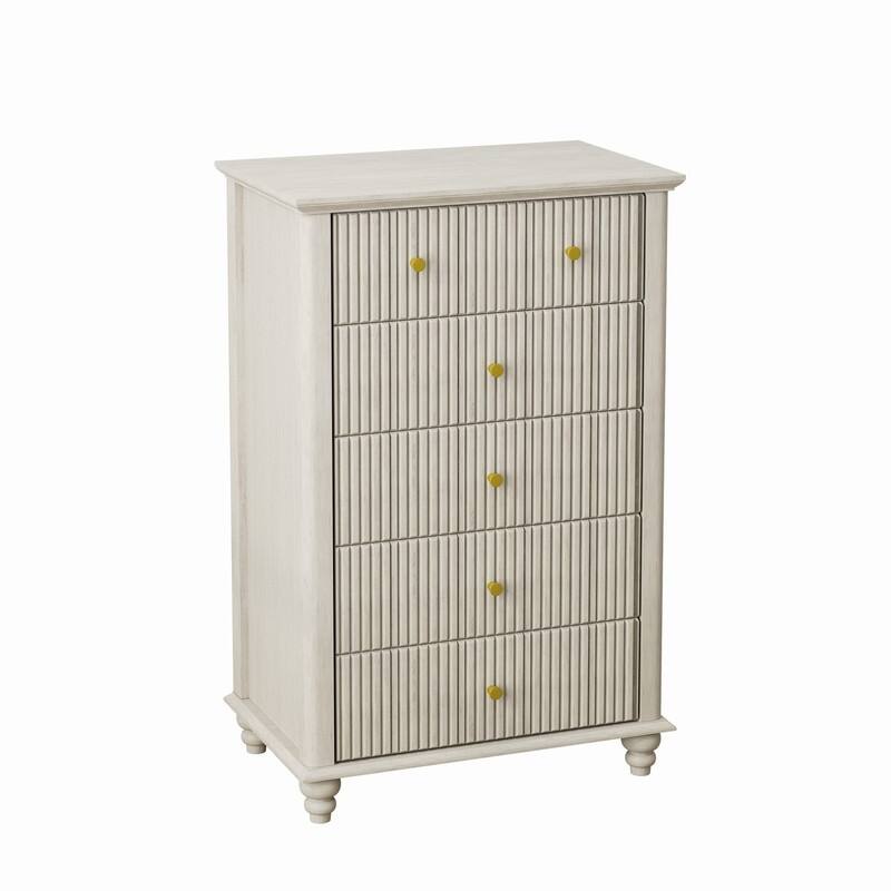 Modern Fluted 5 Drawer Dresser with Metal Handles for Stylish Bedroom Organization and Storage
