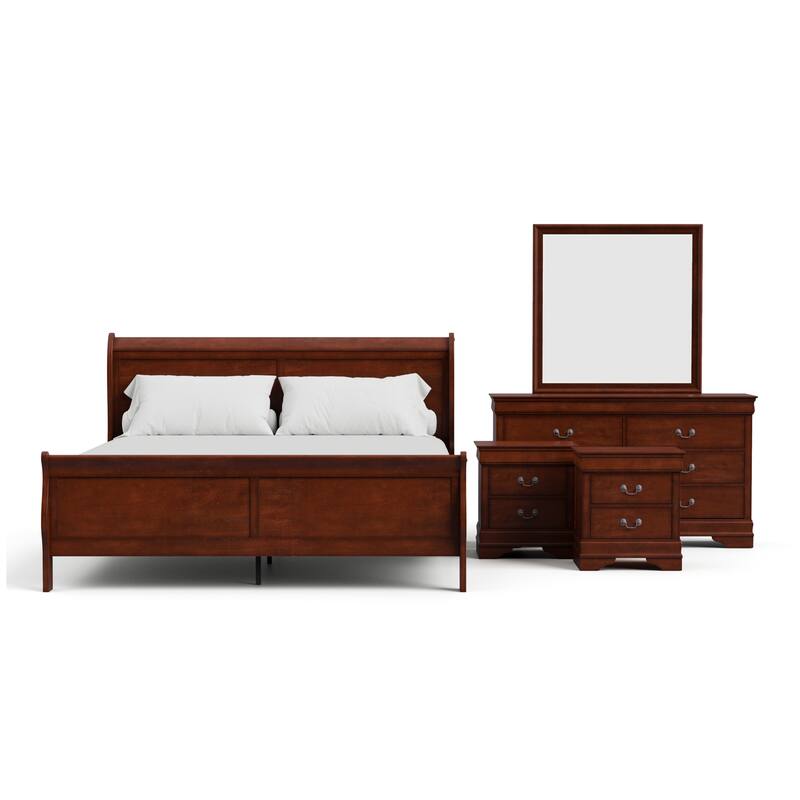 Furniture of America Devi Traditional Solid Wood 5-Piece Sleigh Bedroom Set