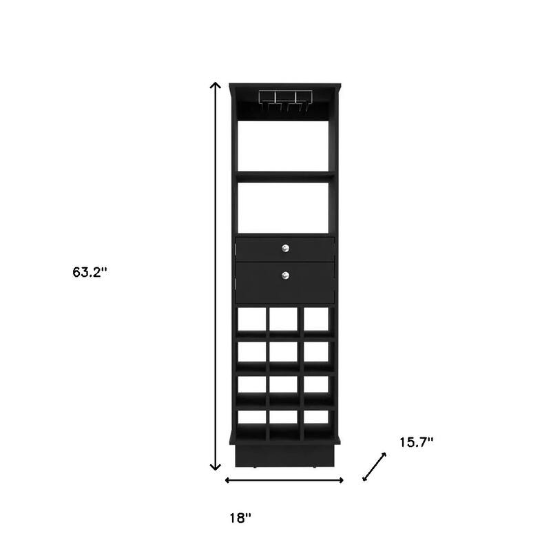 HomeRoots 63" Black Wood Bar Cabinet With Two Drawers