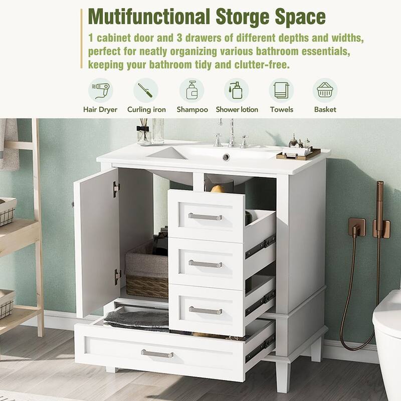 30" Bathroom Vanity With Sink, Solid Wood Bathroom Storage Cabinet