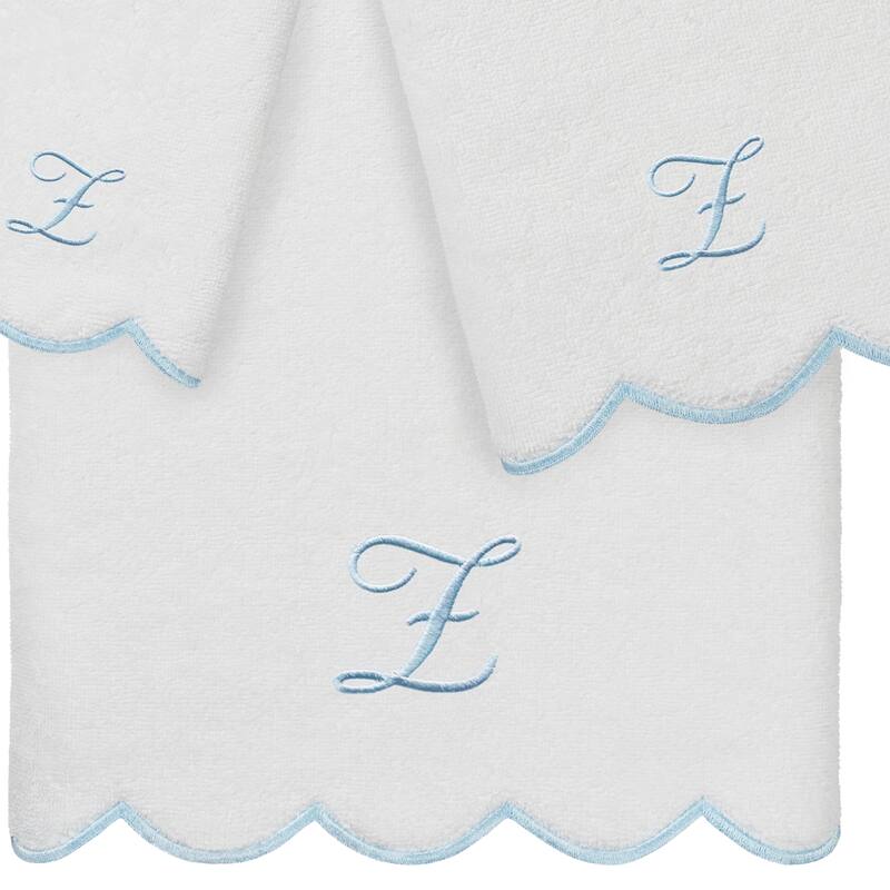 Authentic Hotel and Spa 100% Turkish Cotton Blue ADORNIA Scallop Personalized 3 Piece Towel Set - 3 Piece Set