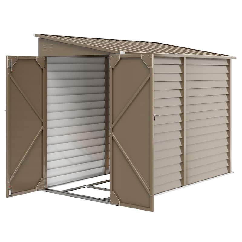 GDFStudio - Outdoor Lean-To Metal Storage Shed with Lockable Door, Foundation Kit & Ventilation for Backyard and Patio Storage