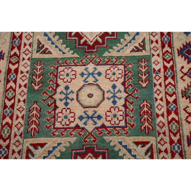Kazak Oriental Accent Rug Handmade Green Wool Carpet - 3'3" x 4'8"
