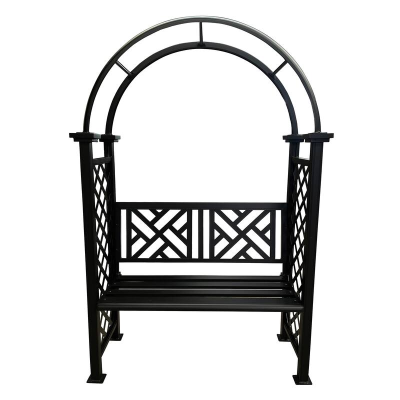 Aluminum Garden Arch with 2-Seater Bench - N/A - Black