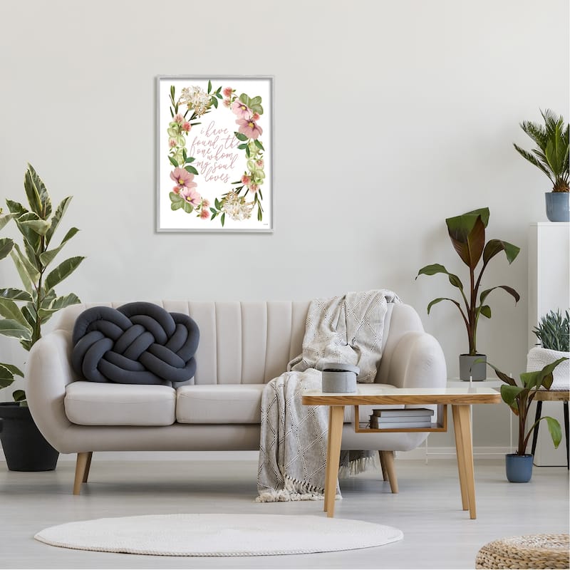 Stupell One Whom My Soul Loves Quote Pink Spring Florals Framed Wall Art - Green