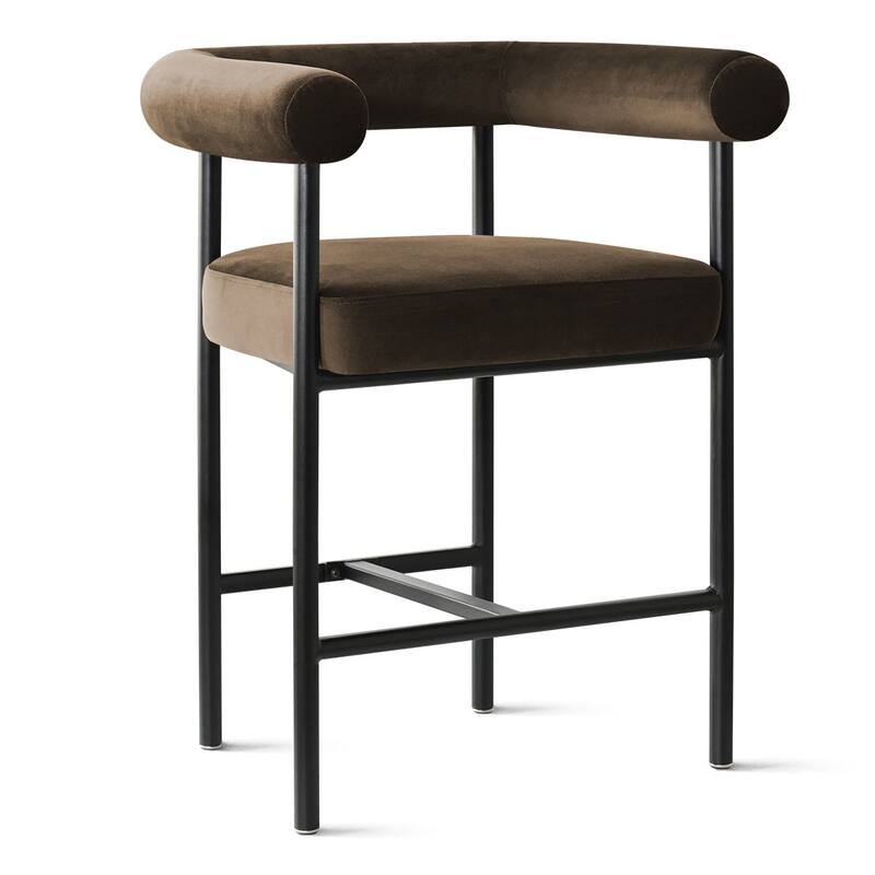 Velvet Counter Height Bar Stools with Arms, Curved Back, Metal Frame (Set of 4)