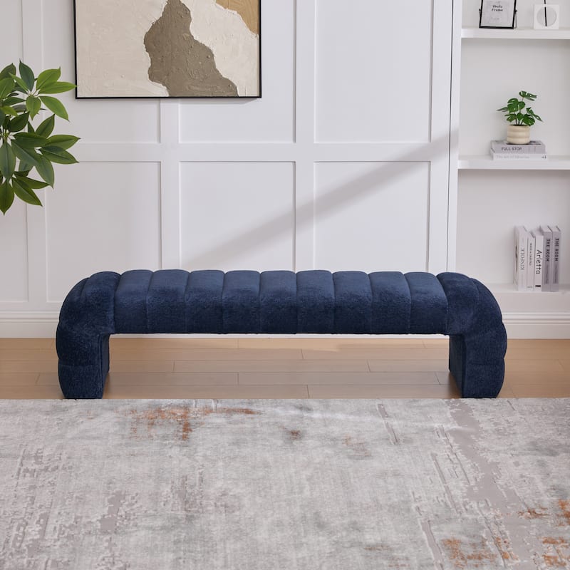 69.7" W Modern Chenille Bedroom Entryway Bench with Wood Legs