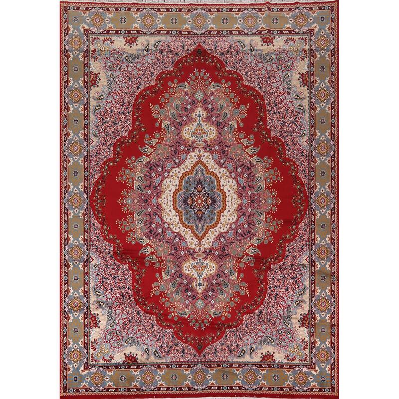 Paisley Red Floral Kashan Turkish Area Rug Bedroom Machine Made Carpet - 9'8" x 12'9"