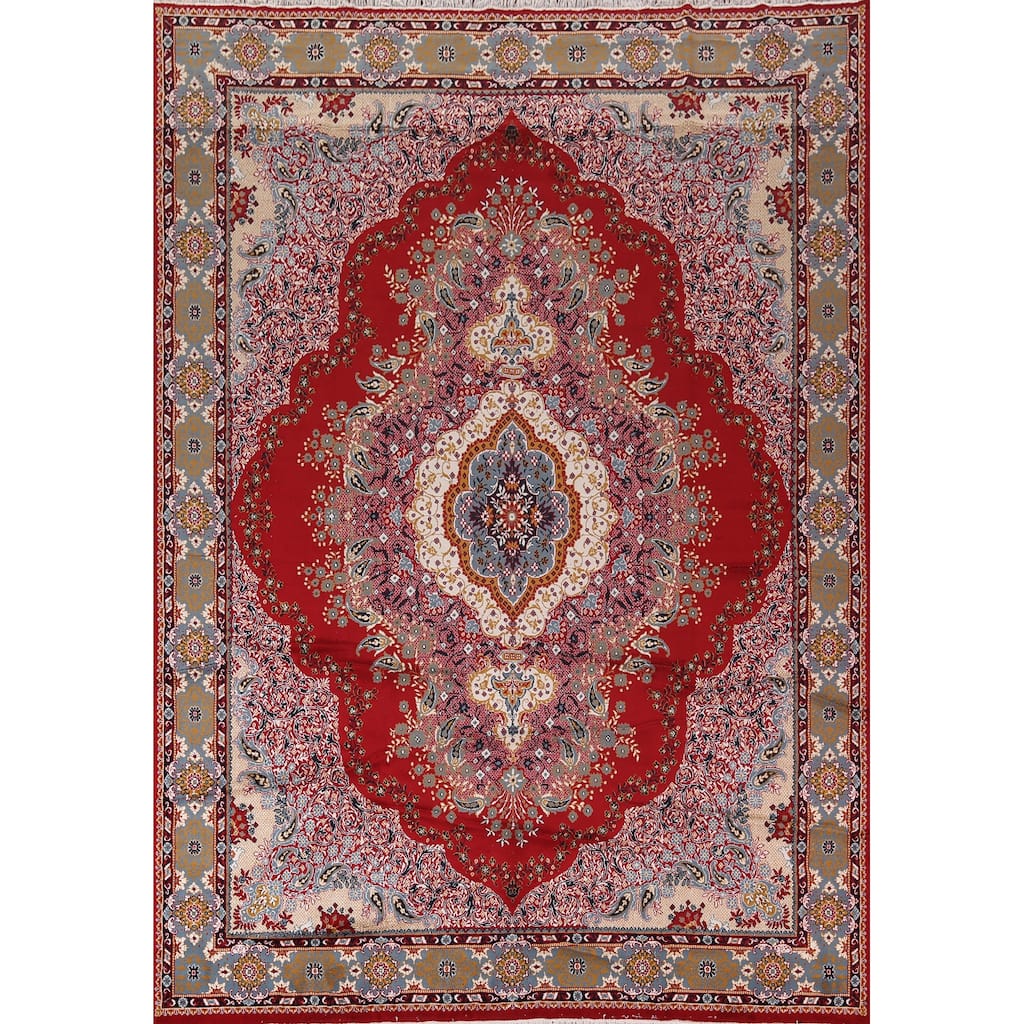 Paisley Red Floral Kashan Turkish Area Rug Bedroom Machine Made Carpet - 9'8" x 12'9"
