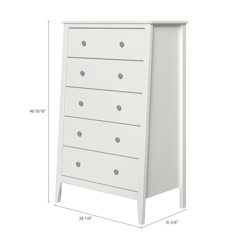 Jela Solid Wood 5 Drawer Dresser - White
