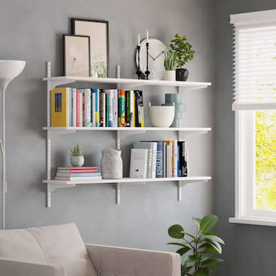 Wallniture Turin 48" Floating Bookshelves with Adjustable Brackets, Wall Shelf Unit for Living Room, Custom Tier Options, White