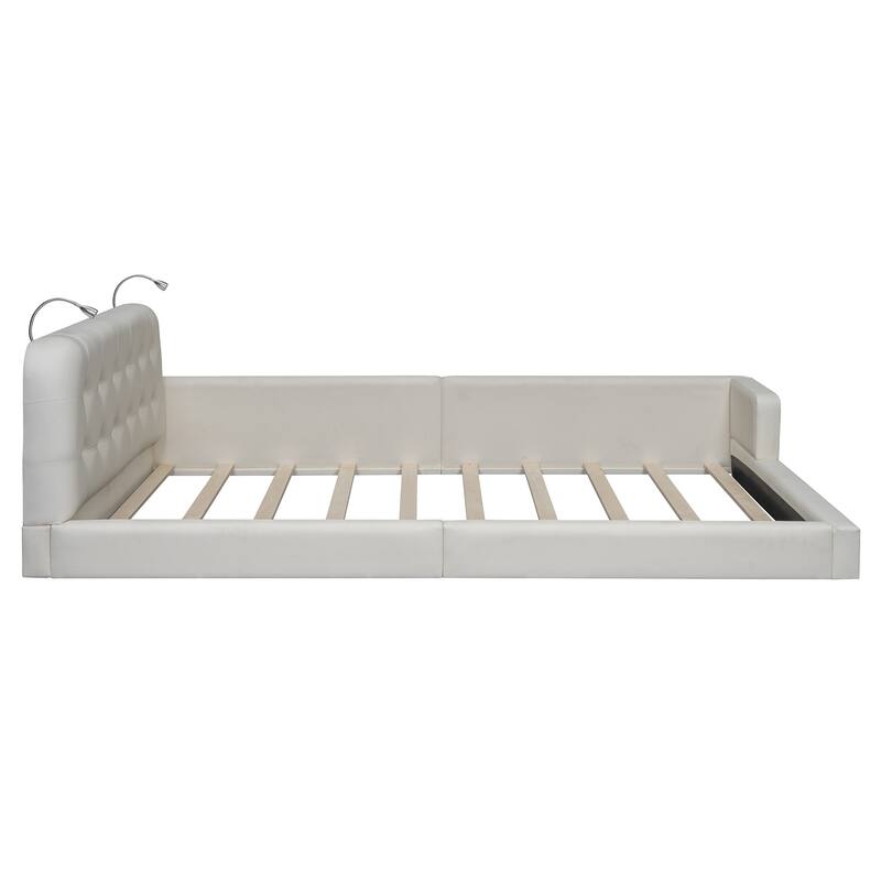 Queen Size Upholstered Platform Bed with 2 Reading Lights