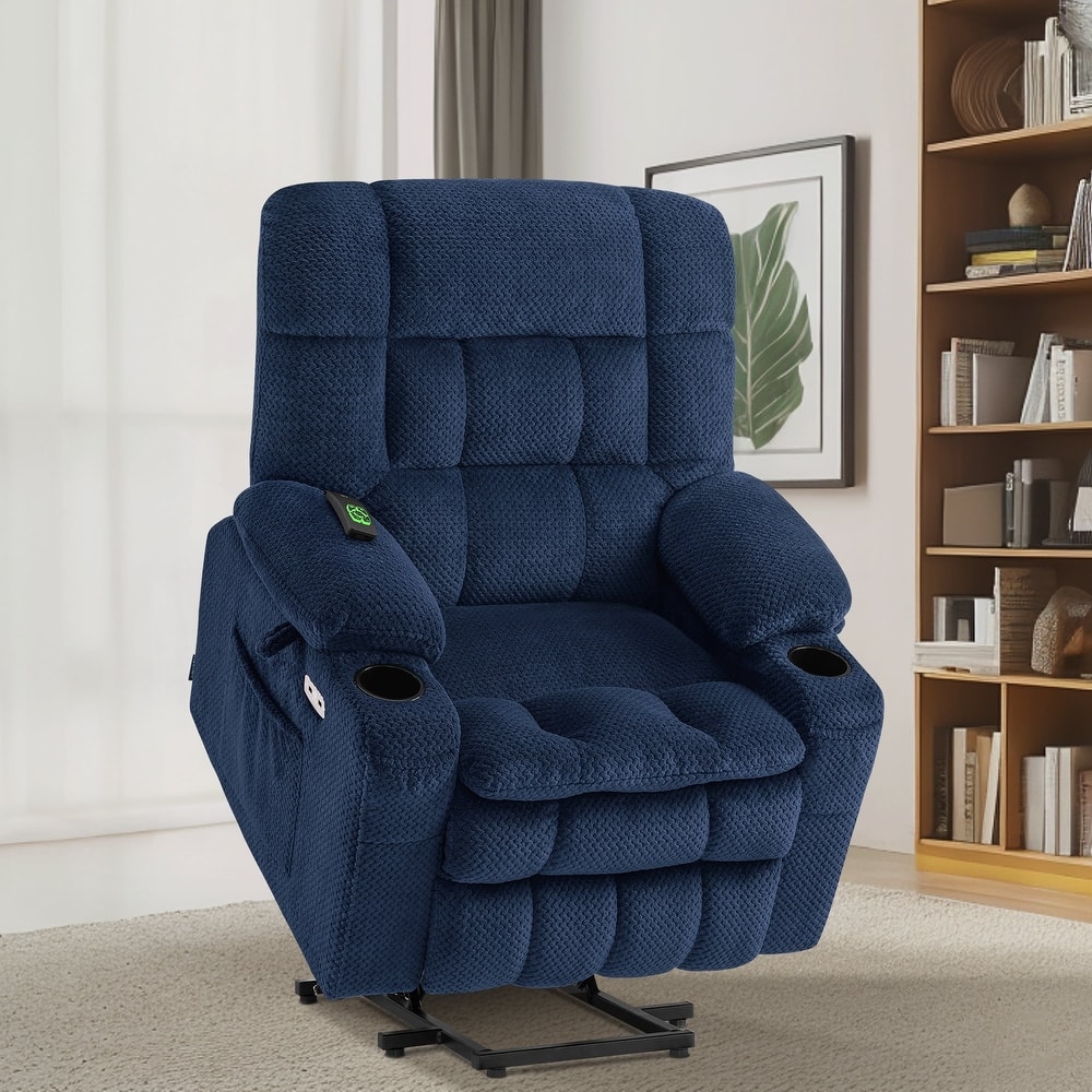 MCombo Small Dual Motor Power Lift Recliner Chair Sofa with Massage and Heat, Infinite Position, USB Ports, Fabric 7893