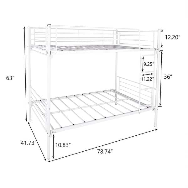 dimension image slide 0 of 2, Twin over Twin Metal Bunk Bed with Ladder