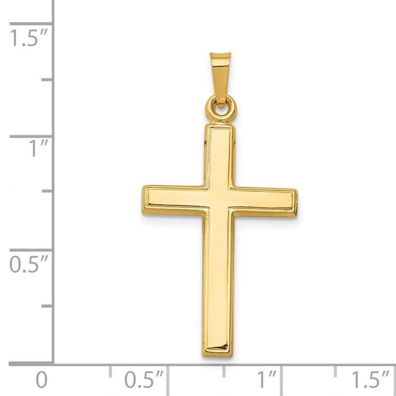 Curata 14k Yellow Gold 18" Polished Double Edged Hollow Large Cross Necklace -32.5x16.5mm