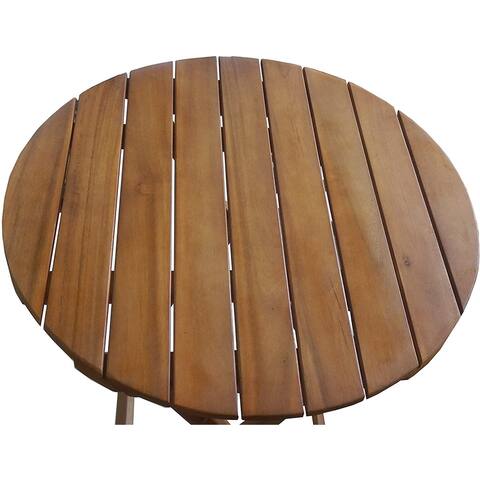 Indoor/Outdoor Weather-Resistant Adirondack Solid Acacia Wooden Folding Table Round Bistro Patio, Teak Finish