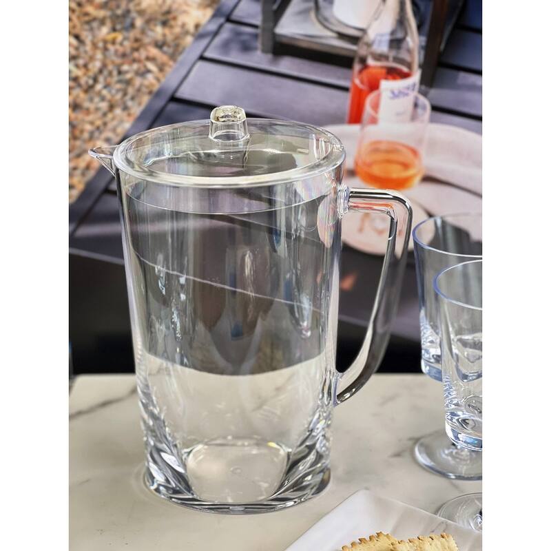 Water Pitcher with Lid, Oval Halo Design Unbreakable Plastic Pitcher