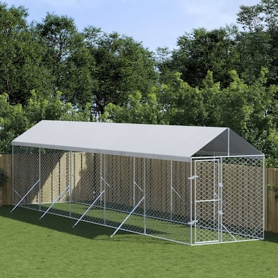 vidaXL Outdoor Dog Kennel with Roof Silver Galvanized Steel