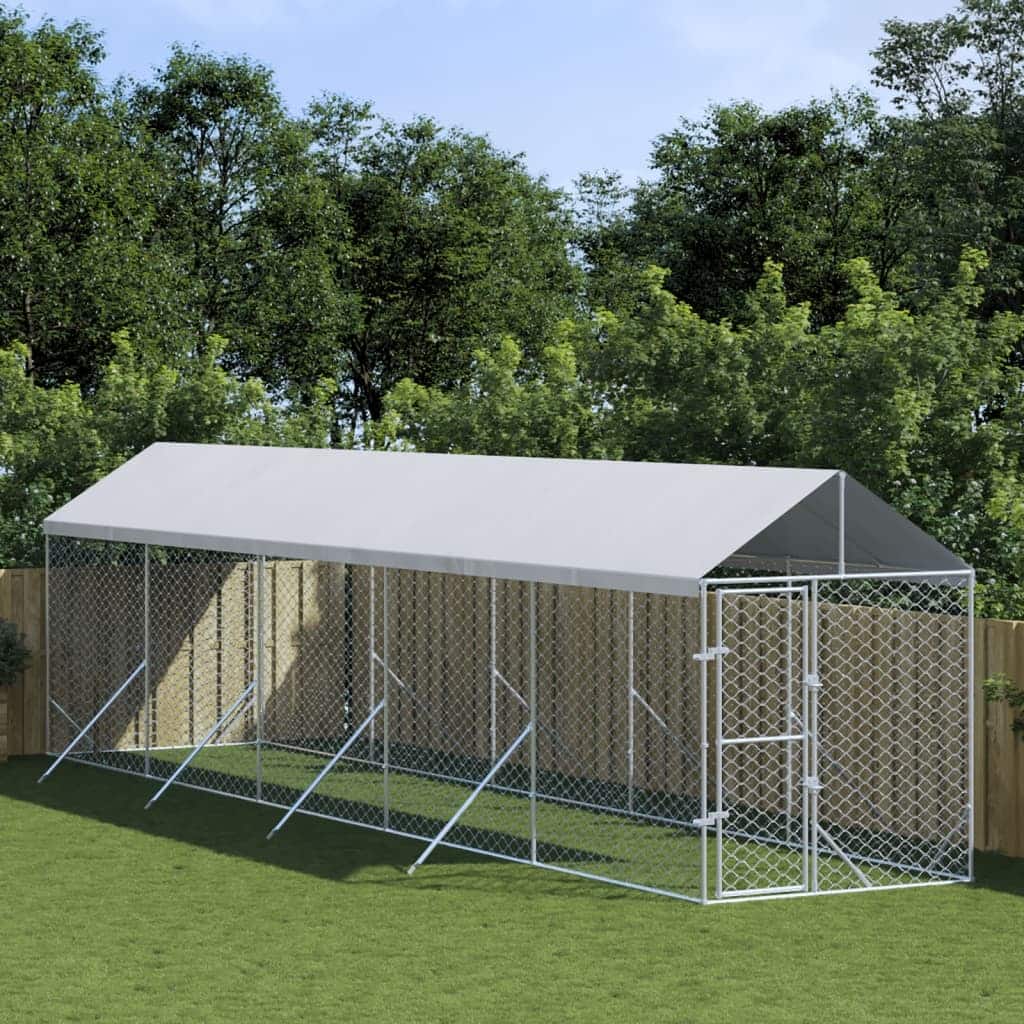 vidaXL Outdoor Dog Kennel with Roof Silver Galvanized Steel
