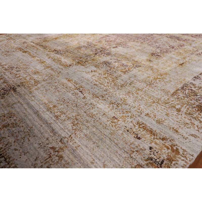 Abstract Indian Area Rug Hand-Knotted Wool Carpet - 6'0" X 9'2"
