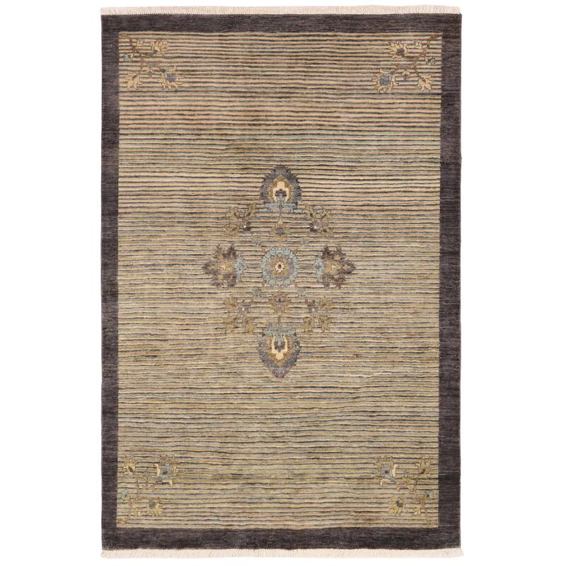 Rustic Heriz Ziegler Aaron Gray Blue Hand-Knotted Rug - 4'7'' x 6'6''