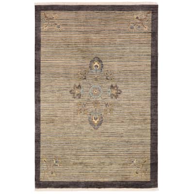 Rustic Heriz Ziegler Aaron Gray Blue Hand-Knotted Rug - 4'7'' x 6'6''